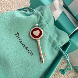NEW 100% Authentic Tiffany & Co. Silver Key with Red Heart Charm